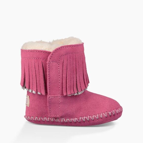 UGG Branyon Fringe 1018999I Kid's Girls Pink Metallic Suede Booties Boots UGG394 - Picture 1 of 6